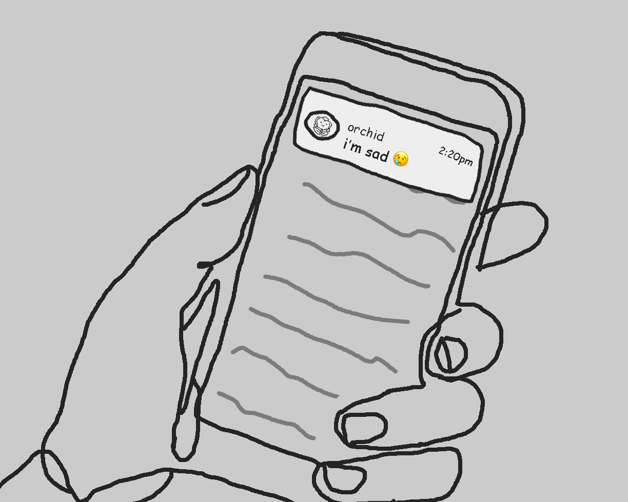 A typical Signal message, says it's from orchid and reads I'm sad with a crying emoji